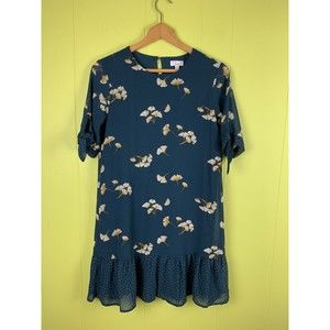 AVLN Studio Navy Blue Floral Ruffle Wrap Hem Line Dress Polyester Size XS